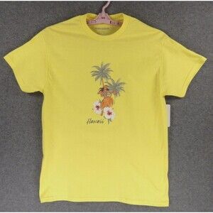 Hawaii Hibiscus Womens TShirt Large Yellow Hula Palm Trees Flower Kona Marlin